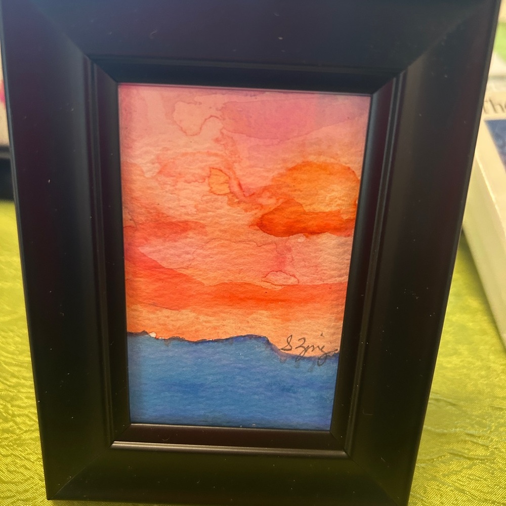 Framed Sunset Watercolor Art‎